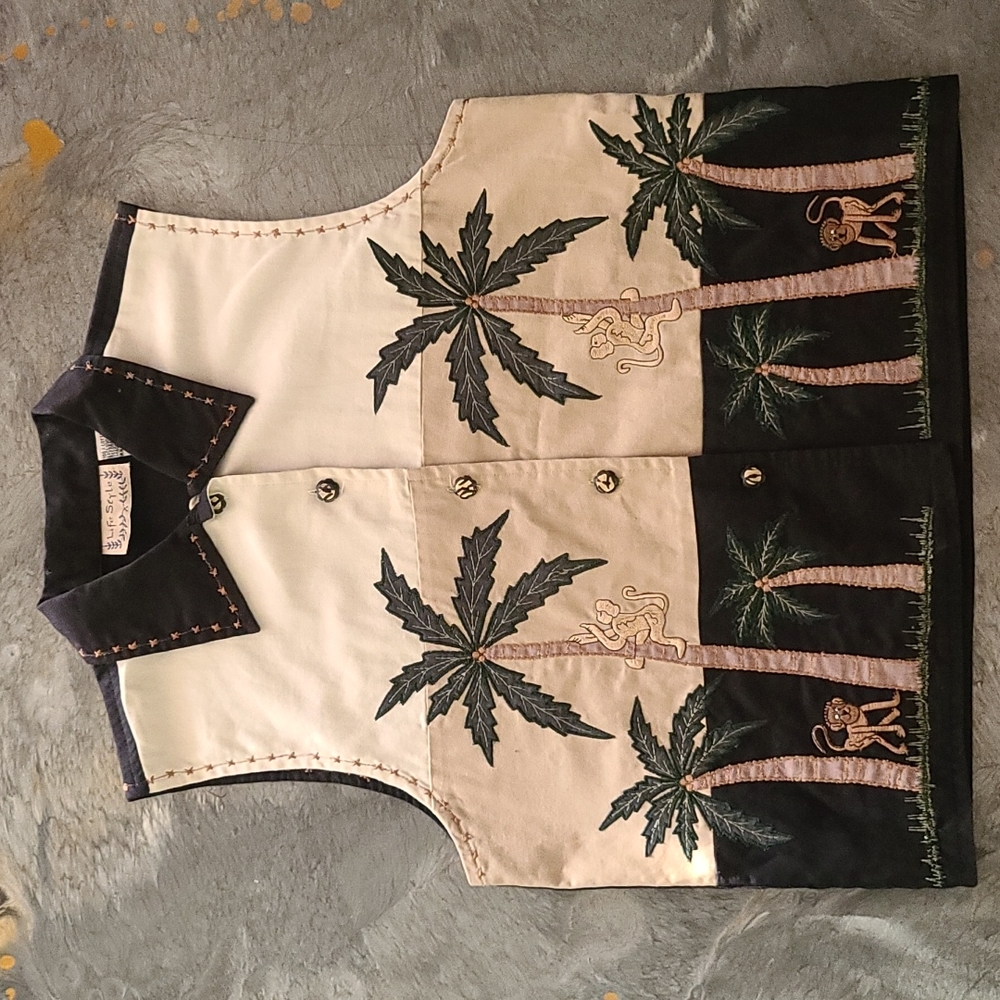 Life Style Vintage Button Up Monkey Palm Trees Vest - Size M- Wildlife